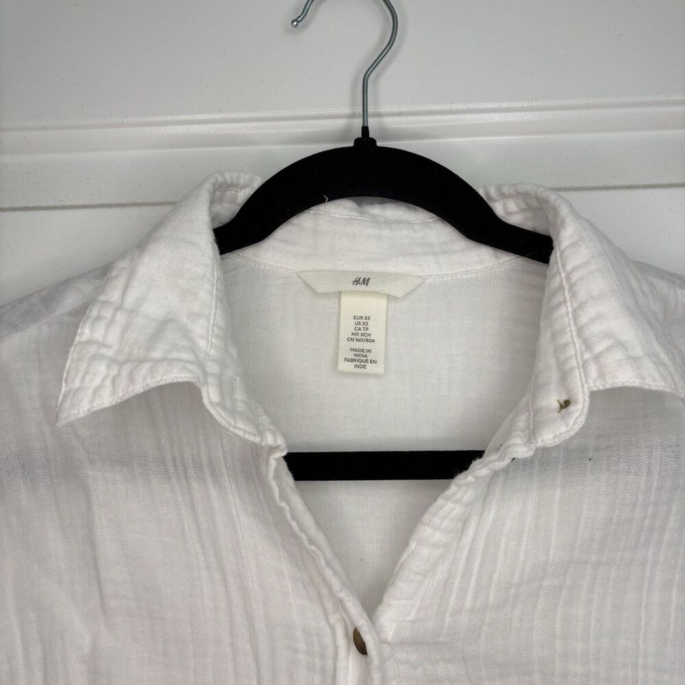 H&M White Cotton Muslin Button Down Shirt Top Extra Small (XS) - Picture 3 of 6